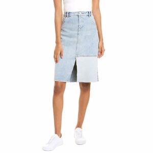 NEW NYDJ Denim Skirt with Patch Detail & Frayed Hem Destructed Radiance Base 12